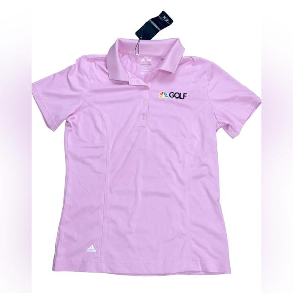 Adidas Golf Pure Motion Pink Golf Polo Shirt with NBC Golf embroidered logo NWT - Picture 2 of 6